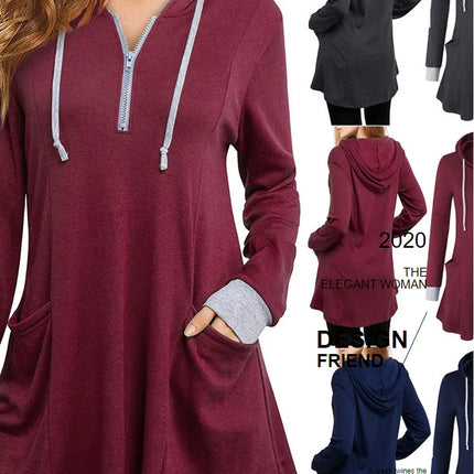 Autumn Loose-fit Hooded Color Blocking Long Sleeve Women's T-shirt Pullover Autumn Collection Casual Fashion Top