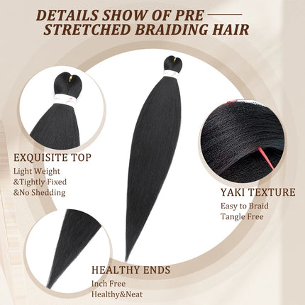 Pre-stretched Synthetic Braiding Hair Ombre Professional Easy  Hot Water Setting Soft  Crochet Braid Hair  Extensions