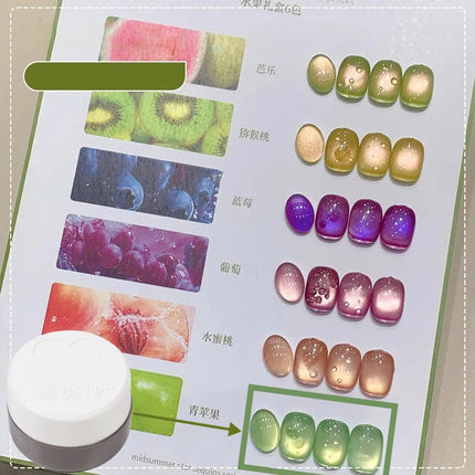 New Fruit Gift Box Cat Eye Nail Polish Gel 2025 Flash Glass Bead Cat Eye Nail Guava Grape Green Apple UV Nail Varnish Manicure