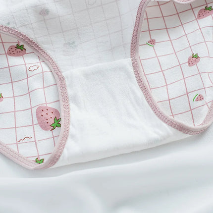 5 PCS Kids Girls Strawberry Print Panties Soft Cotton Antibacterial Briefs For 3-16 Years Children Baby Breathable Underwear