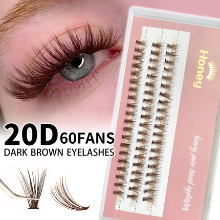Honey Eyelash 20P Brown Cluster Lashes Extensions DIY Premade Volume Fans Eyelashes