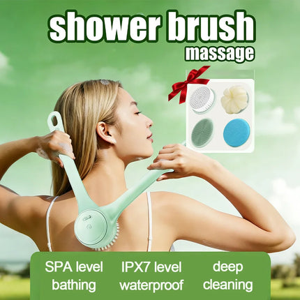 Electric Silicone Bath Brush with Long Handle - Deep Cleaning Massage Bath Brush for Shower Skin Care Body Cleaning