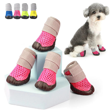Breathable Mesh Small Dog Shoes, Anti-Slip Rubber Sole, Adjustable Paw Protectors for Hot Pavement, Walking Running Boots Summer