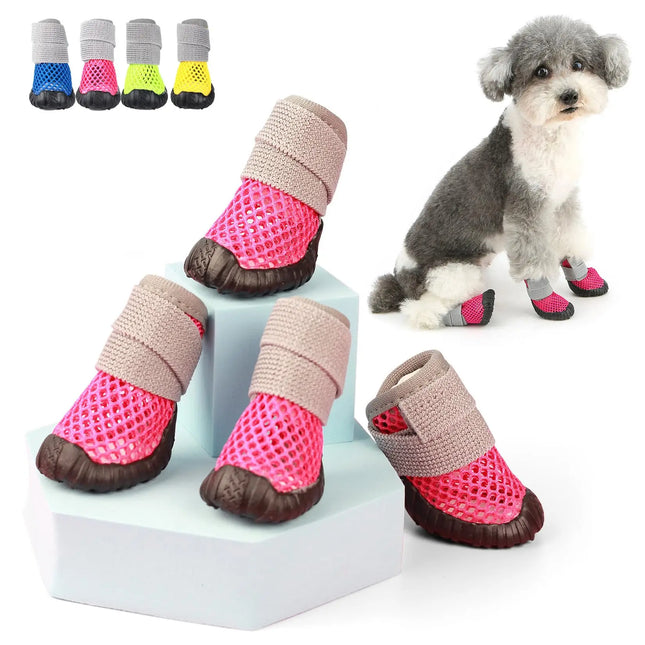 Breathable Mesh Small Dog Shoes, Anti-Slip Rubber Sole, Adjustable Paw Protectors for Hot Pavement, Walking Running Boots Summer
