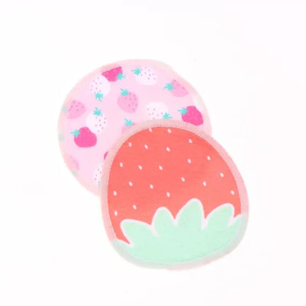 〔HBA16〕 10 Pcs Makeup Remover Pads Washable Double-Layer Strawberry Print Cleaning Cotton Reusable Facial Make Up Removal Pads