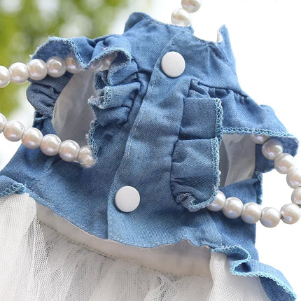 Summer Puppy Clothes Pet Denim Dresses for Small Dogs Pomeranian Chihuahua Dog Kitten Skirt Princess Dress Pink Girls Clothing