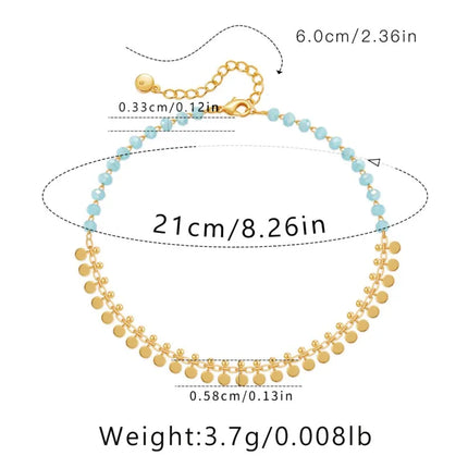 Vintage 18K Gold Plated Tassels Charm Anklet for Women Elegant Summer Beach Boho Light Blue Crystal Beads Chain Vocation Jewelry