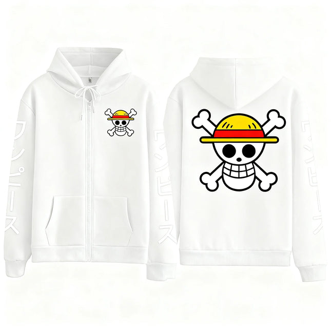 New Oversized One Piece Luffy Anime Zipper Hooded Sweatshirt Men Women Streetwear Casual Pullover Jacket Long Sleeve Autumn