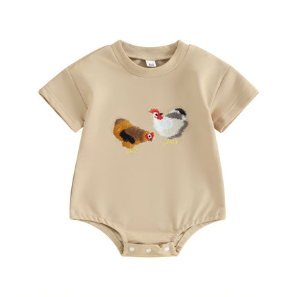 Newborn Baby Boy Girl Farm Clothes Vintage Chicken Cow Printed Bubble Romper Tops  Western Summer Outfits
