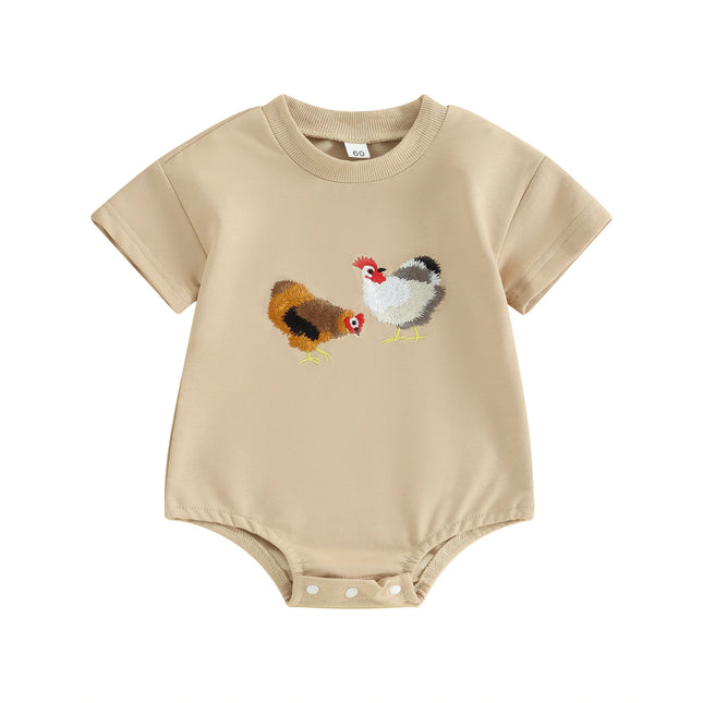 Newborn Baby Boy Girl Farm Clothes Vintage Chicken Cow Printed Bubble Romper Tops  Western Summer Outfits