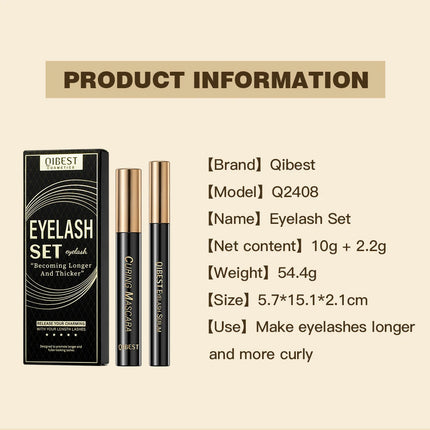 QIBEST Eyelash Makeup Set Eyebrow Eyelash Growth Serum Nourishing Enhance And 4D Black Mascara Curling Thick Lengthening Eyelash