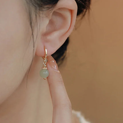 PANJBJ 925 Sterling Silver Jade Drop Earring for Women Zircon Round  Classic Grace Ethnic Jewelry Anniversary Gift Dropshipping