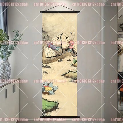 Classic Anime Pokémon Retro Scroll Painting Poliwhirl Pikachu Eevee Charizard Dragonite Squirtle Bulbasaur Creative Poster Gift