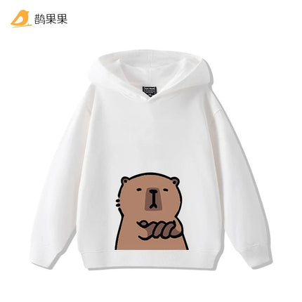 Children's Cartoon Fun Capybara Print Casual Hooded Sweatshirt Boys Girls Fall and Winter Outdoor Comfortable Warm Hoodie