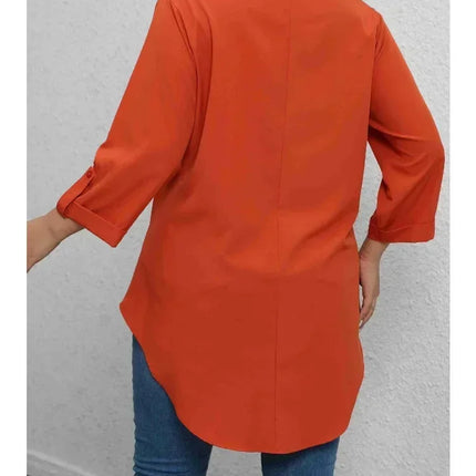 Plus Size 1XL-5XL Fashion Women‘s   Turn-Down Collar Blouse Ladies Button-Up Casual Chic Solid Color Roll-Up Sleeves Top Shirt