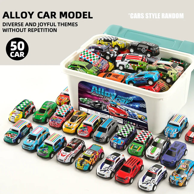 Children's Toy Car Set, Includes Metal Cars with Pull-Back Function and Storage Box, 20/30/50Pcs Small Cars in Random Colors, Perfect Birthday Gift for Boys and Girls Aged 3 and Above