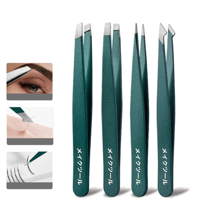 4-Piece Stainless Steel Tweezer Set Unisex Professional Precision for Facial Hair Eyebrows Ingrown Hair & Splinters Durable & Er
