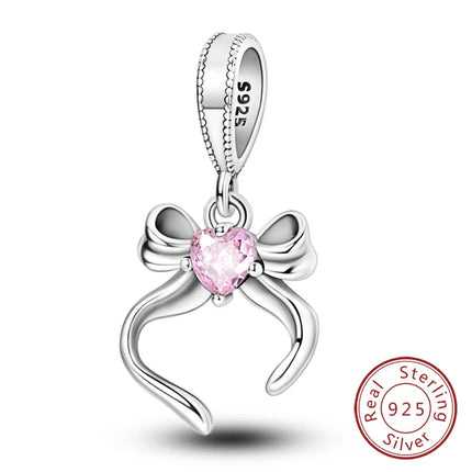 Original 925 Sterling Silver Charm Beads Love Heart Family Charms Pendant Fit Bracelet Charm Women DIY Jewelry Gift