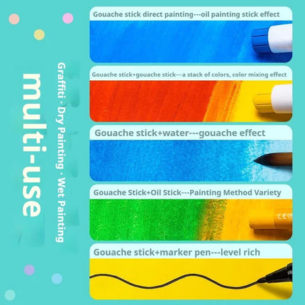 DELGREEN ARTIST GRADE Soft Solid Gouache Paint Sticks/Pastels/Crayons 6/12/18/24 Colors Graffiti Drawing Safe Non-toxic Pastels