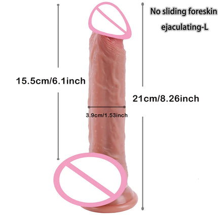2 in1 Super Realistic Dildo Penis Sliding Foreskin ejaculation Big Dick Penetration Anal Female Masturbation Sexy Adult Sex toys