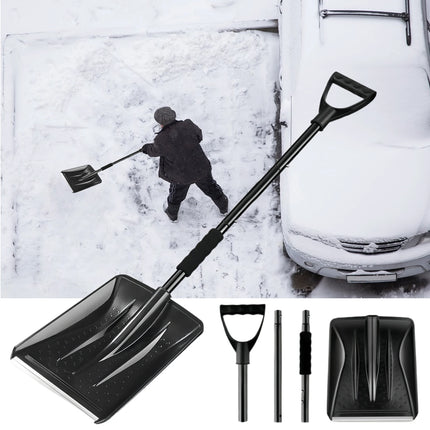 Snow Shovel with Adjustable Length D-Grip Handle Driveway Scoop Shovel for Car Snow Removal Portable for Home Garage Garden Camp