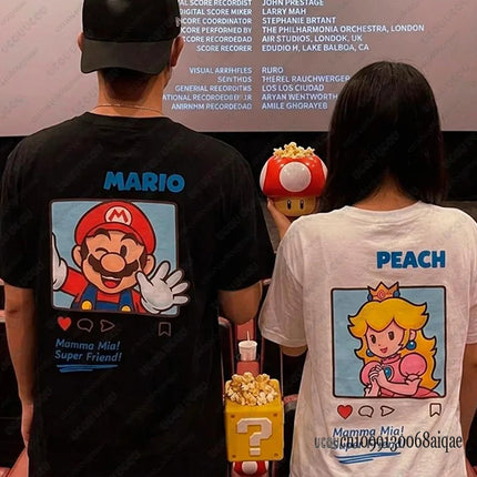 Summer New Anime Tshirts For Couple Cartoon Graphics Mario Print T-shirt Casual Round Neck Tees Street Short Sleeve Man Clothing