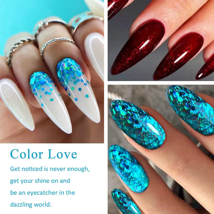 7pcs Glitter Gel Nail Polish Set Gold Silver Red Sparkling Sequins Soak Off UV Gel Varnish Nail Supplies Manicure DIY Art Design