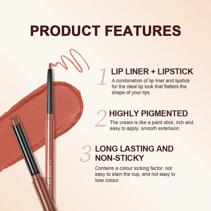 QIBEST 2pcs Lipstick Lipliner Pen Set Matte Nude Lip Liner Pencil Waterproof Long Lasting Lipstick Pen Contour Makeup For Women