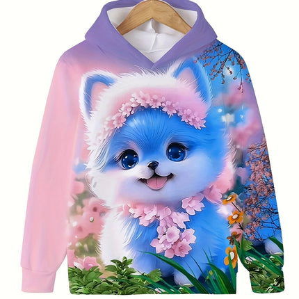 Children's Clothing Hoodies Girls Clothes Long Sleeve Cute Cat Print Casual Kid Summer Autumn Clothes Kids Clothes Outdoor Tops