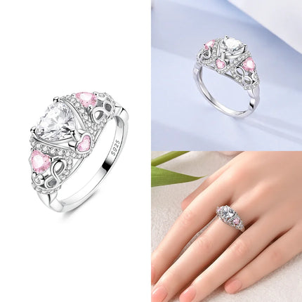Original Romantic Heart-shaped White Zircon Shell Bowknot Rings 925 Sterling Silver  Women Jewelry Valentine's Day Birthday Gift