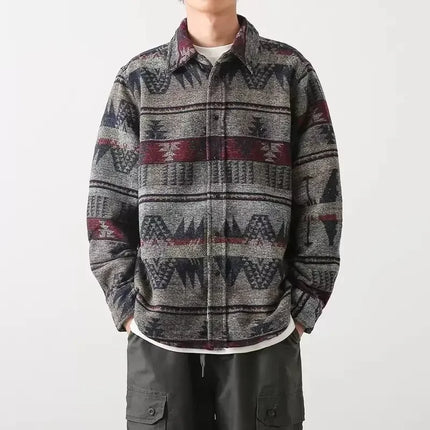 Trendy Men's Woolen Jacket Spring Autumn Casual Style Shirt Patchwork Design Sensibility Chinese National Fashion Overwear