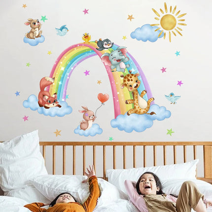 Animal Cartoon Wall Stickers On Clouds Baby Room Children's Bedroom Wall Stickers Home Decoration Kindergarten Wallpaper