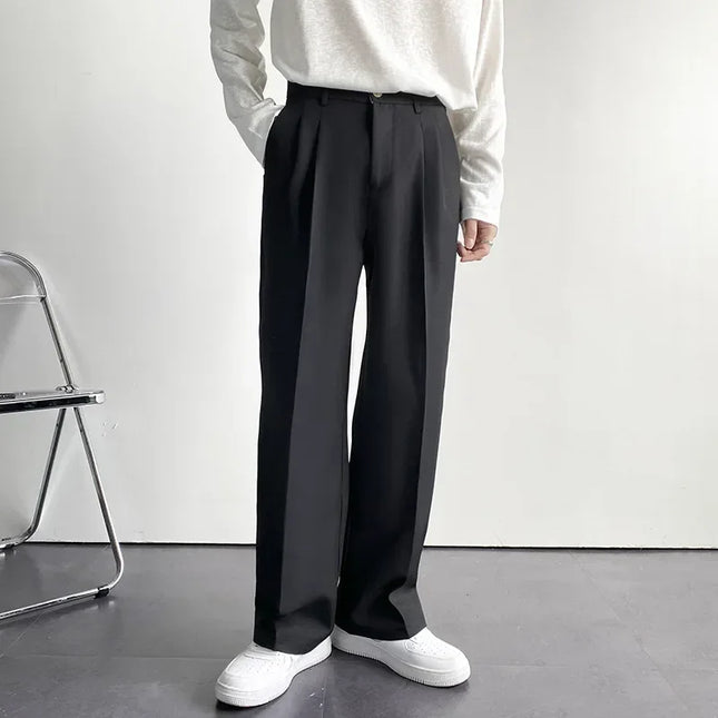 2024 Spring Autumn Men's Fashionable White Korean Style Casual Pants Street Draped Straight Loose Suit Casual Trousers Male