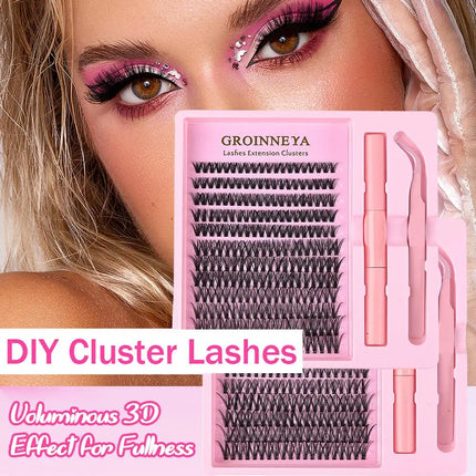 DIY Lash Extension Kit 120pcs Lash Clusters  8-16mm Individual Lashes Kit with Lash Bond and Seal, Tweezers for Self Use Makeup