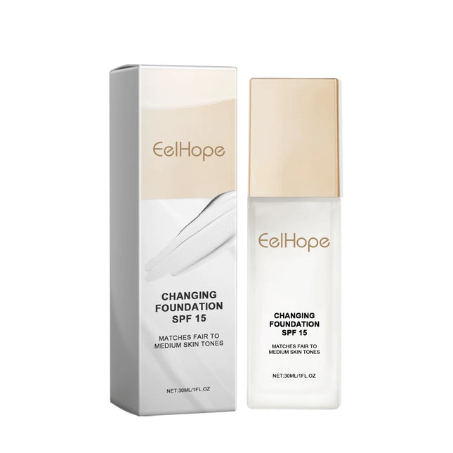 Color Changing Foundation Moisturizing Hides Wrinkles Lines SPF 15+ Hydrating Color Longwearing Waterproof Makeup Base Concealer
