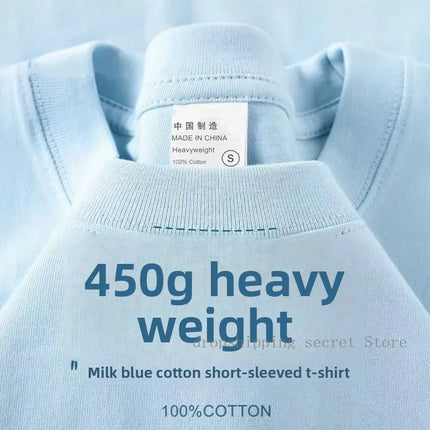 American 450g Solid Heavyweight Cotton Short Sleeve T-Shirt  Loose Casual Men's and Women's Hundred Basic Tops
