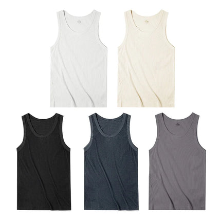 Maden Casual Men's Sleeveless Tank Tops Heavyweight Solid Color Ribbed Vest for Summer Slim Fit Sports Fitness Training T-shirt