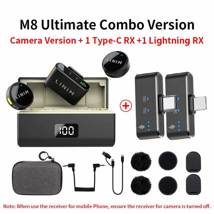 LINIM M8 Wireless Lavalier Microphone Noise Cancellation 23H Battery for iPhone Camera Type-C for Vlog Interview Live Streaming