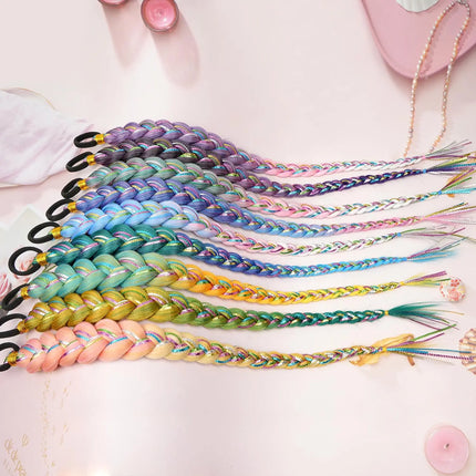 26 Inch Hair Tinsel Colored Braided Ponytail Extension 1/2 Pack Blue Pink Gradient Hair Extensions Synthetic Ponytail