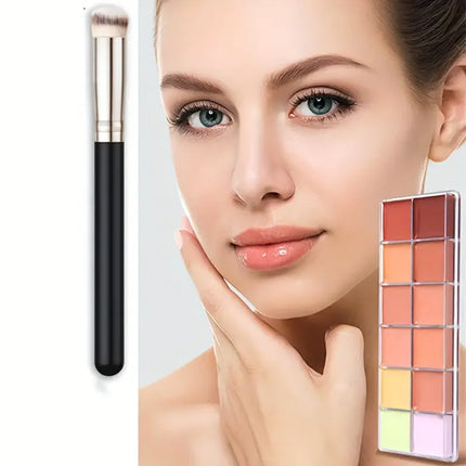 VERONNI 12Color Concealer Palette with Brush-Natural Cream Acne Spot Dark Circles Cover Face Foundation Brighten Cosmetic Makeup