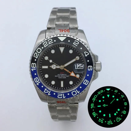 BLIGER 40mm NH34 GMT Watch For Men Mechanical Wristwatch Luminous Bezel Sapphire Glass Stainless Steel Bracelet Reloj Hombre