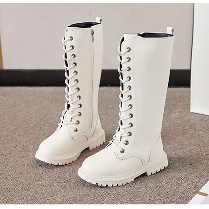 Girls Long Boots Children Knee-High Fashion Motorcycle Boots Rubber Soft Platform for Princess Kids High Boots Classic Winter