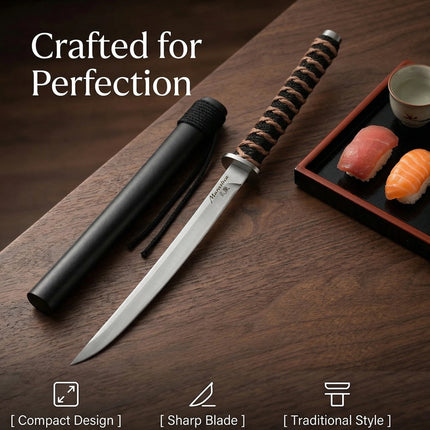 Premium Japanese Sushi Knife with Sheath-Ultra Sharp Portable Chef Knife for Kitchen,Stainless Steel Mini Sashimi Knife