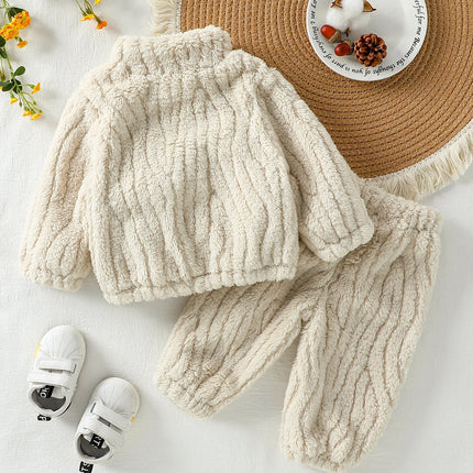2025 New Casual Autumn /Winter Boys/Girls Long Sleeve Solid Warm Plush Sets For 1-3Y Zip-Up Coat Outfits Clothing Suit