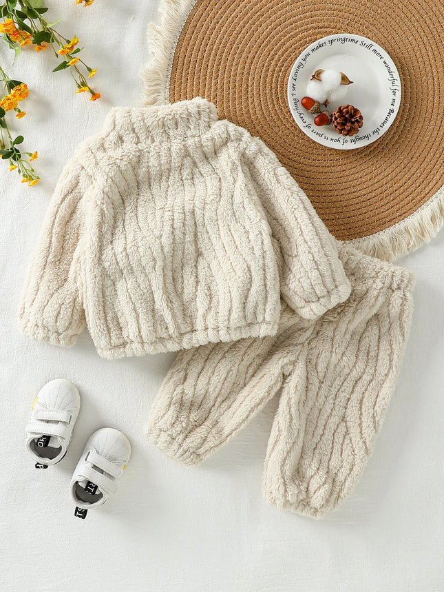 2025 New Casual Autumn/Winter Boys/Girls Long Sleeve Solid Warm Plush Sets For 1-3Y Zip-Up Coat Outfits Clothing Suit