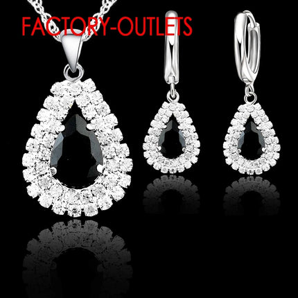 Hot Sale Genuine 925 Sterling Silver Bridal Jewelry Sets Shiny Crystal Water Drop Necklaces Hoop Earrings Women Party Engagement
