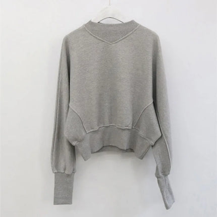 Fashion Waist Cinched Cropped Sweatshirts Women Autumn Harajuku Casual Oversized Pullover Lady Gray Long Sleeve Crewneck Hoodies