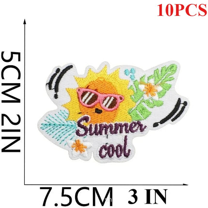 10PCS Couple BULK Vacation Embroidery Cloth Sticker Summer Beach Patch Clothes Decoration Swimming Ring Beach Ball Computer