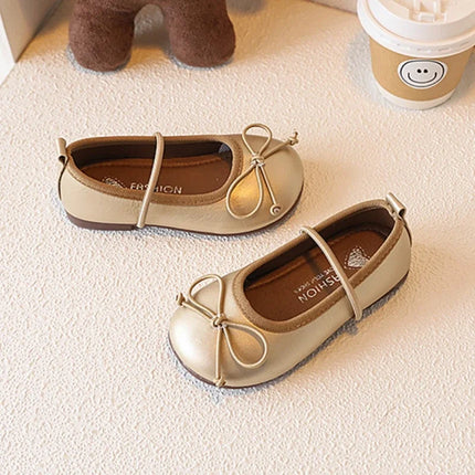 Girls' Loafer Shoes Round-toe Versatile Kids Leather Shoe Spring Autumn Bowknot New Children's Flats for Princess Ballet Fashion