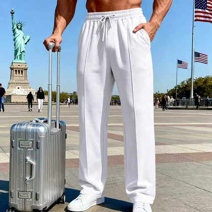 Amazon European American plus size knitted pants, four-season loose straight leg joggers for men business casual sports wear